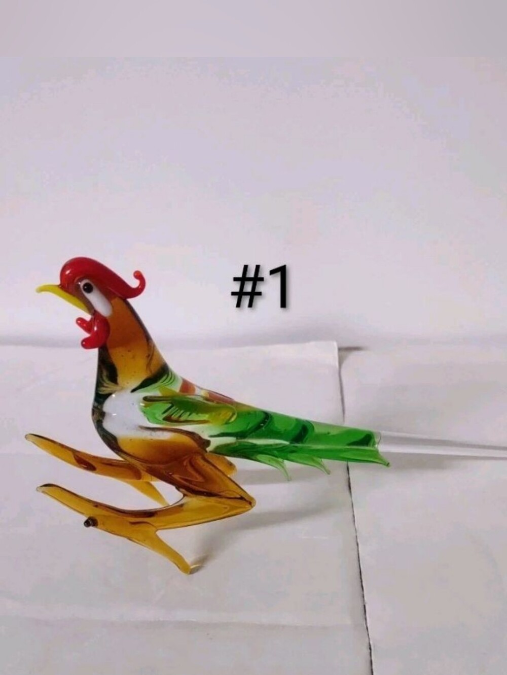 Murano Style Vintage Handblown Glass Colorful Pheasant Bird Figurine 8"L x 4"H